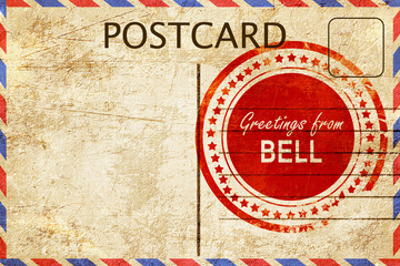 bell stamp on a vintage, old postcard