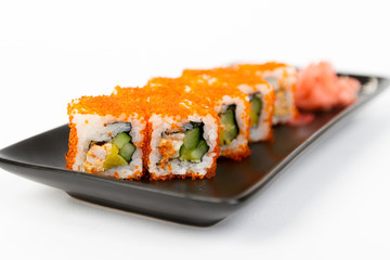 Image of tasty sushi set with crab and orange masago