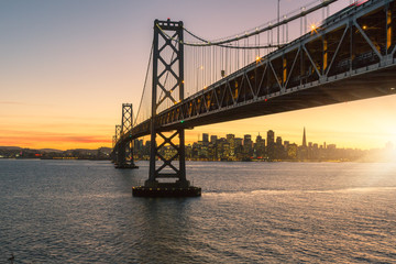 Fototapeta na wymiar San Francisco skyline framed by the Bay Bridge
