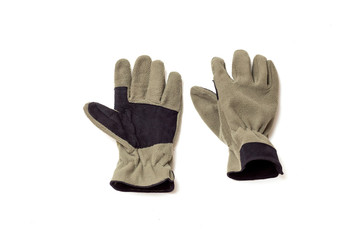 Pair of fleece gloves isolated on white