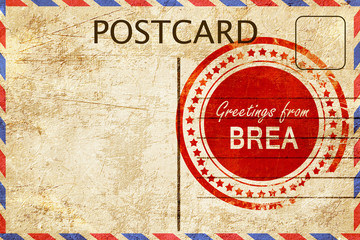 brea stamp on a vintage, old postcard