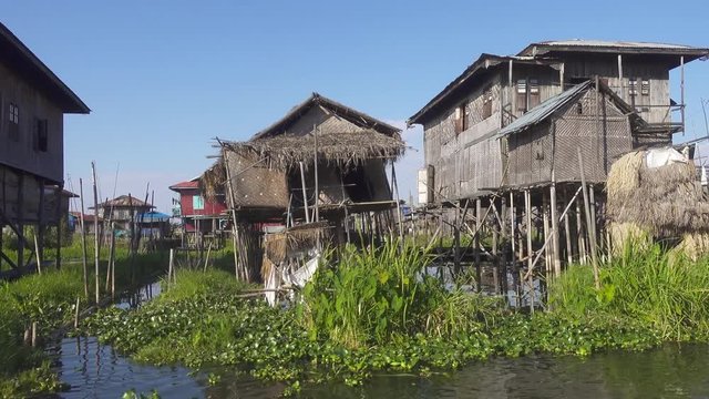 Stilted houses in village on famous Inle Lake 4k
