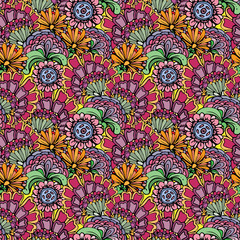 Abstract decorative seamless pattern with hand drawn floral elem
