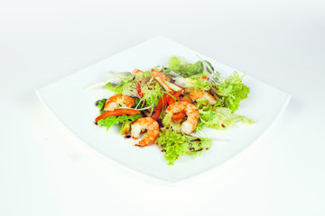 Seafood Caesar Salad with Shrimps, Salad Leaf, Croutons, Cherry Tomato and Parmesan Cheese.