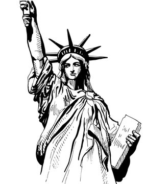 Placard with American statue liberty; New York symbol