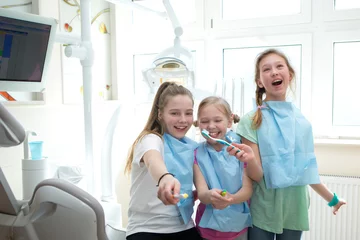 girls  learning about dental hygiene. Dental hygiene  
