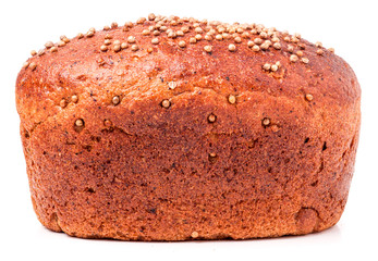 Black bread with fresh coriander seeds closeup
