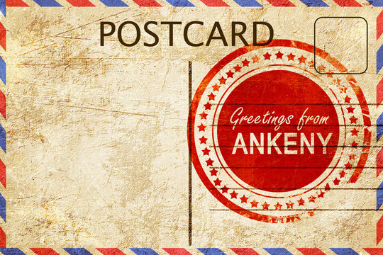 ankeny stamp on a vintage, old postcard