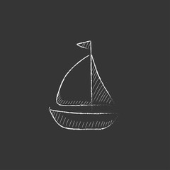 Sailboat. Drawn in chalk icon.