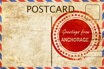 anchorage stamp on a vintage, old postcard