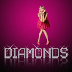 diamond letters and blond woman