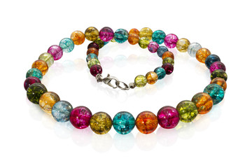 Close up of necklace with colorful beads