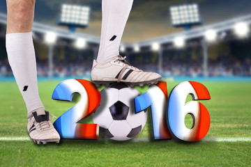 Fußballspieler im Stadion mit französischen 2016 Symbol