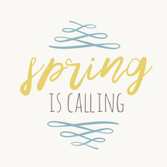 Spring is in the air- hand drawn inspiration quote. Spring Vector watercolor typography design element. Spring Air Brush lettering quote. Spring quote poster. Housewarming vector hand lettering 