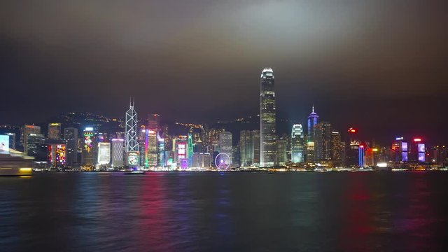 Light show in Hong Kong. Victoria Harbour and Hong Kong Central. Timelapse 4k
