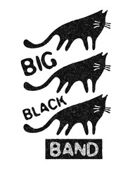 Gang of black cats. Retro design for posters, T-shirts, bags with silhouettes of cats and grunge effect. Vector illustration eps10