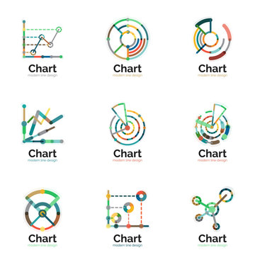 Thin line chart logo set. Graph icons modern colorful flat style