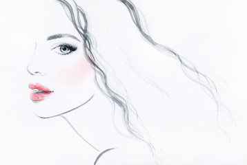 beautiful woman face. colorful makeup . abstract watercolor. fashion illustration