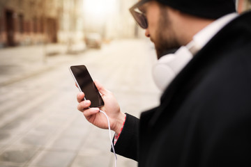 Looking at the smartphone