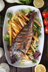 Grilled fish with french fries