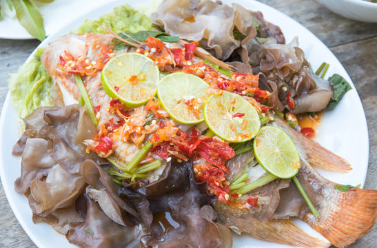 Steamed fish with spicy sauce, Thai style food