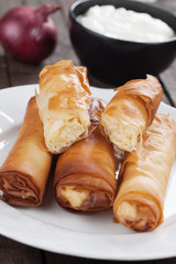 Phyllo pastry cheese rolls