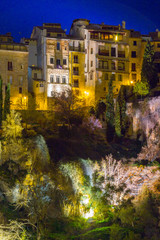 Naklejka premium Homes night along cliff Cuenca, Spain