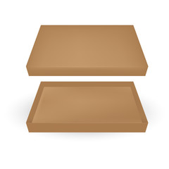 VECTOR PACKAGING: Top view of open brown packaging box on isolated white background. Mock-up template ready for design.