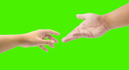 helping hand on green screen