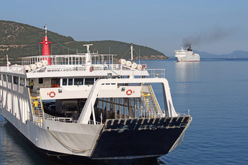 ferry boat and cruiser Corfu island Greece