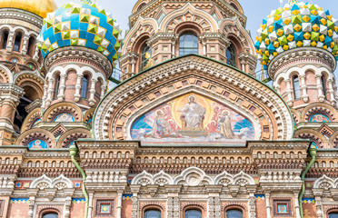 Fototapeta na wymiar Facade of the Church of the Savior on Spilled Blood in Saint-Petersburg, Russia