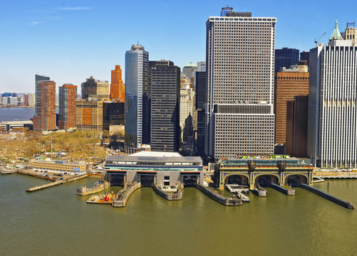Helicopter view of Lower Manhattan in New York