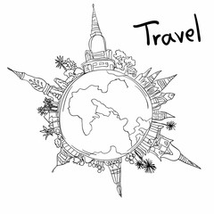 Drawing the dream travel around the world in a whiteboard