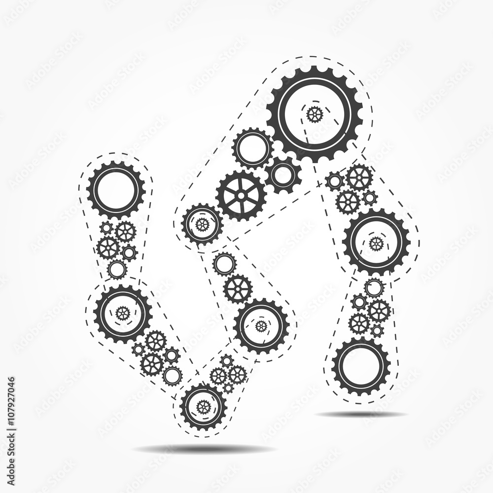 Poster abstract vector cogs - gears on grey background