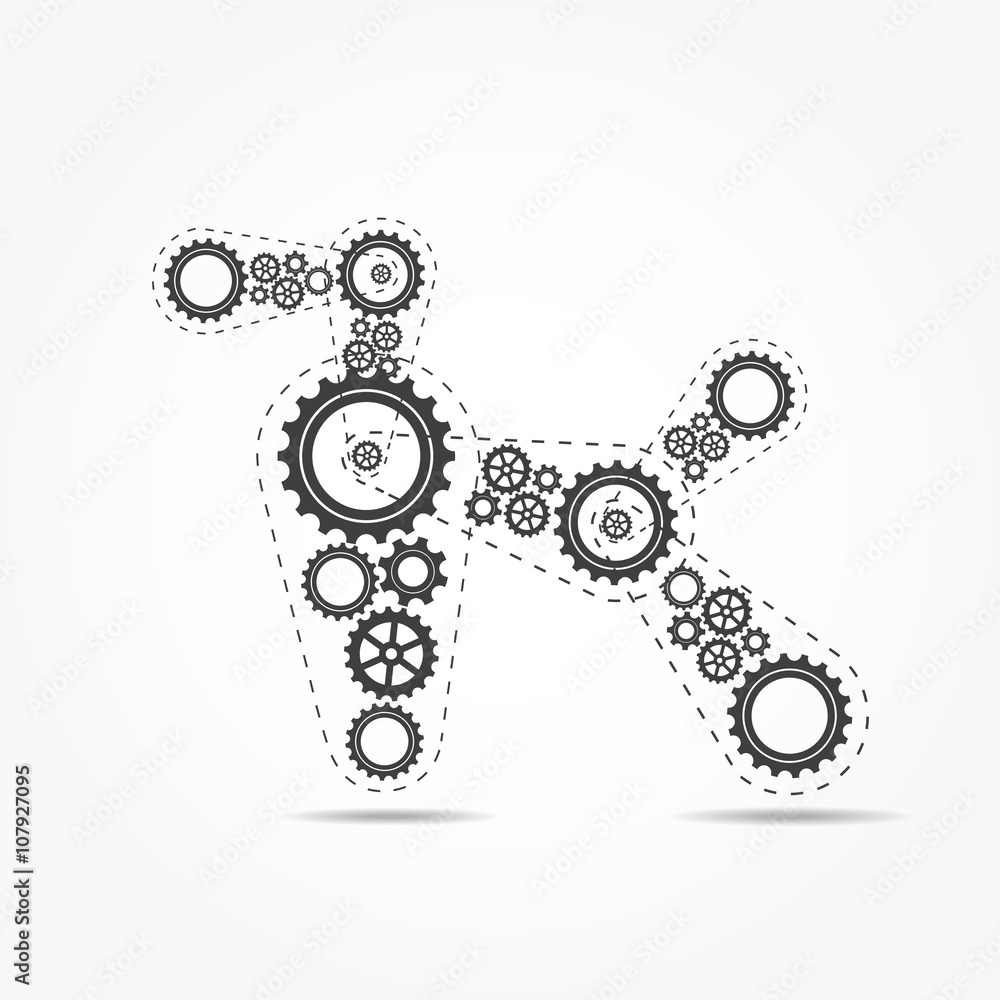 Poster abstract vector cogs - gears on grey background