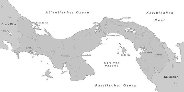 Karte von Panama - Grau (detailliert)