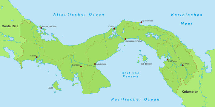 Karte von Panama - Grün (detailliert)