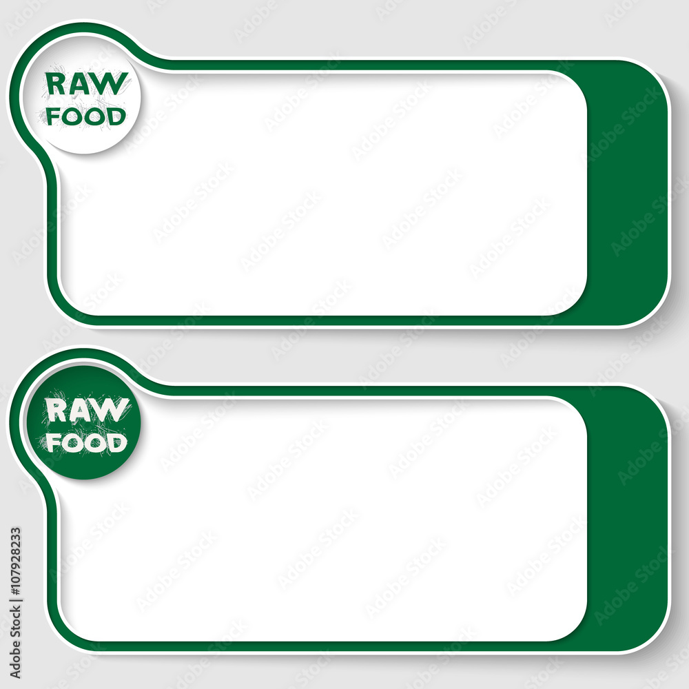 Poster two vector text boxes for your text and raw food icon