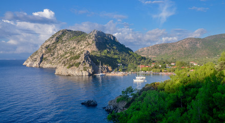 headland of Adatepe Burnu and yachts in Hayitbuku marina
Mesudiye, Datca, Turkey