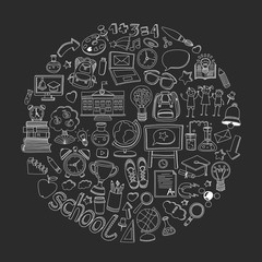 Back to School doodle set. Linear icons