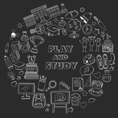 Back to School doodle set. Linear icons