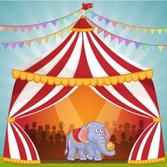 Illustration of elephant in Circus playing with ball
