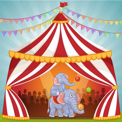 Illustration of elephants in Circus playing with ball