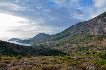 Fototapeta na wymiar seaside valley and Knidos bay on the Mediterranean coast of Datca peninsula Knidos, Datca, Turkey