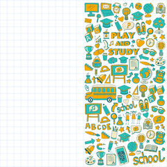 Back to School doodle set. Linear icons