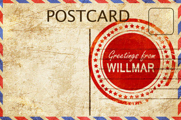 willmar stamp on a vintage, old postcard