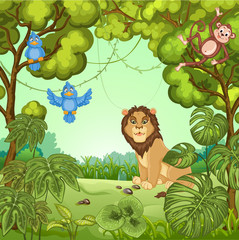 Illustration of a lion at the jungle