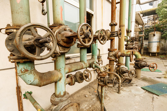 Industrial pipe valves Control system in the old steel mill