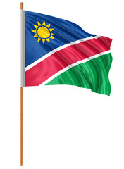 3D Namibia flag with fabric surface texture. White background.