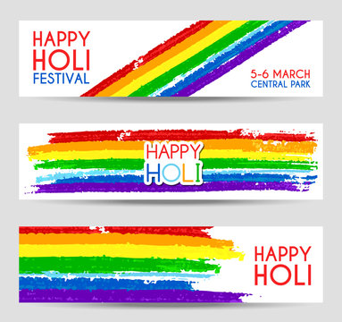 Set of colorful vector banners for Holi festival